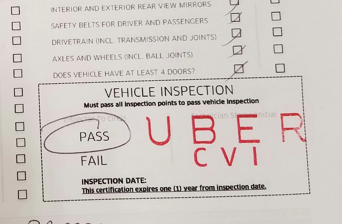 Uber Inspection Passed